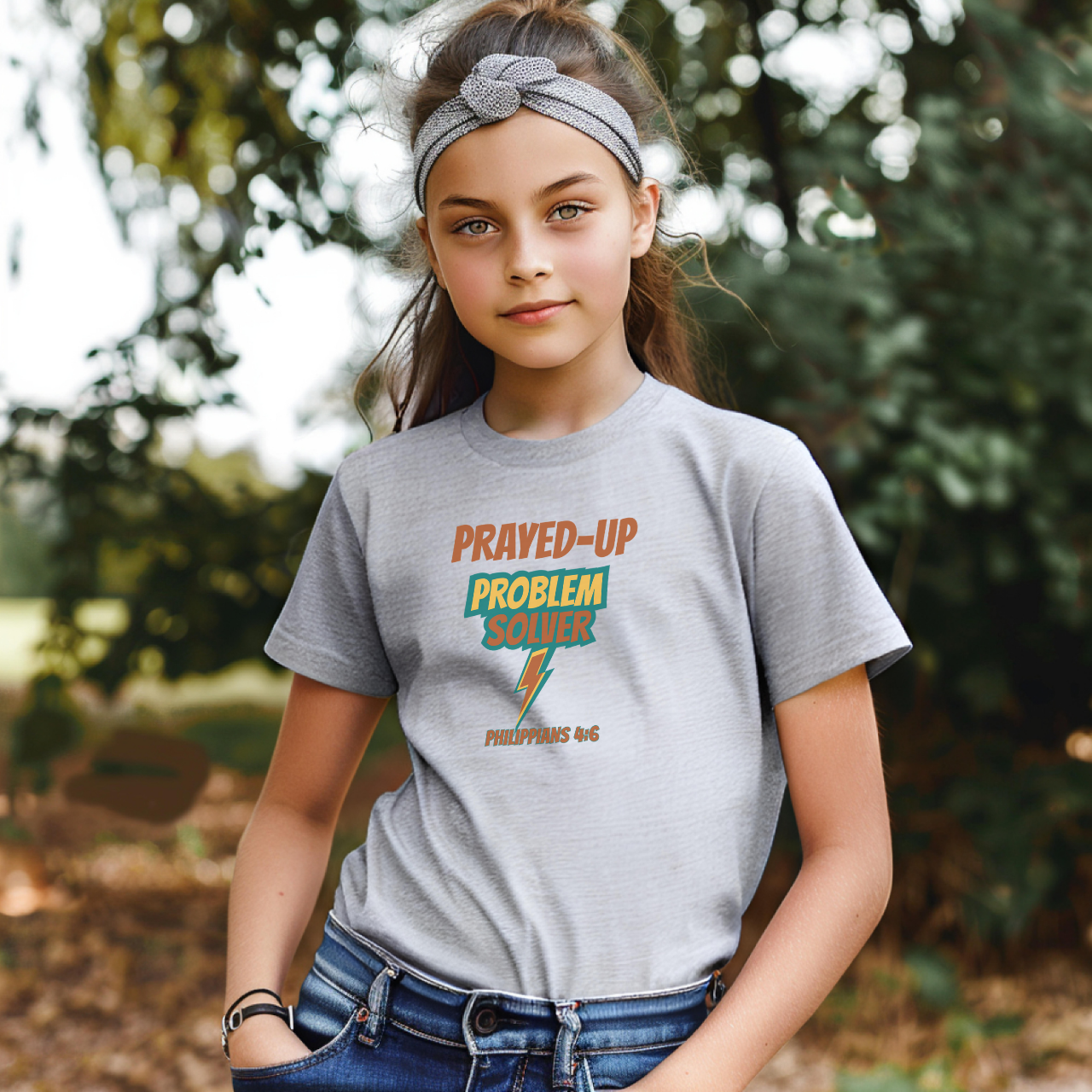 Prayed-Up Problem Solver Youth T-Shirt – Bible Verse Philippians 4:6 Christian Bold Retro Lightning Back-to-School Tee