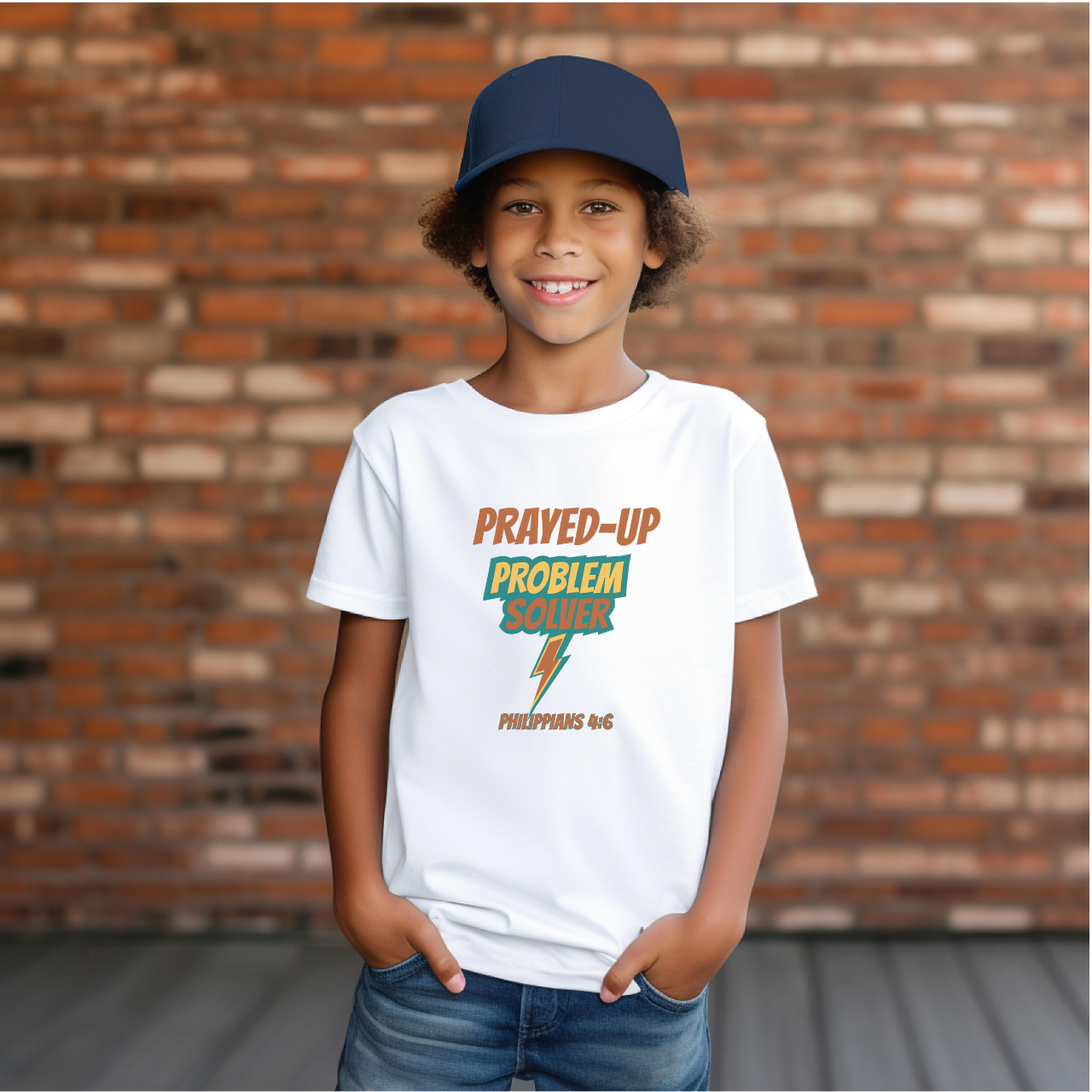 Prayed-Up Problem Solver Youth T-Shirt – Bible Verse Philippians 4:6 Christian Bold Retro Lightning Back-to-School Tee
