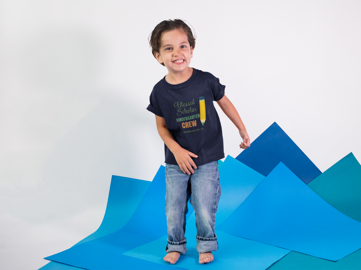 Blessed Scholar Kindergarten Crew Youth T-Shirt – Bible Verse Jeremiah 29:11 Christian Back-to-School Tee, Pencil Design