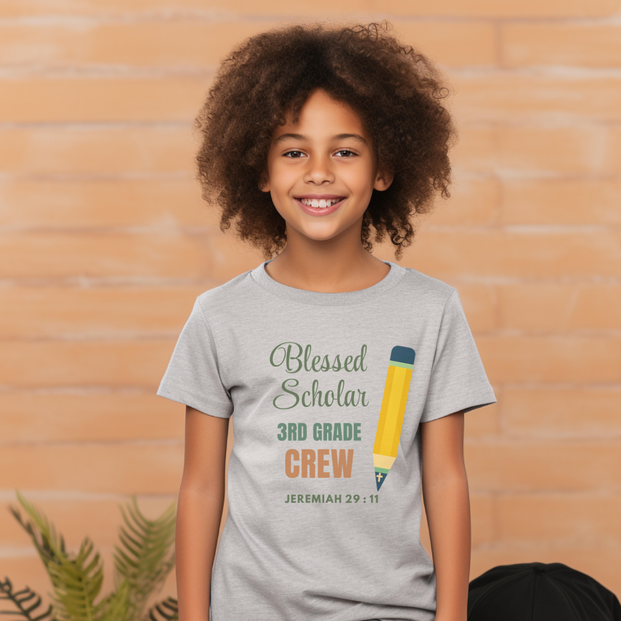 Blessed Scholar 3rd Grade Crew Youth T-Shirt – Bible Verse Jeremiah 29:11 Christian Back-to-School Pencil Design Tee
