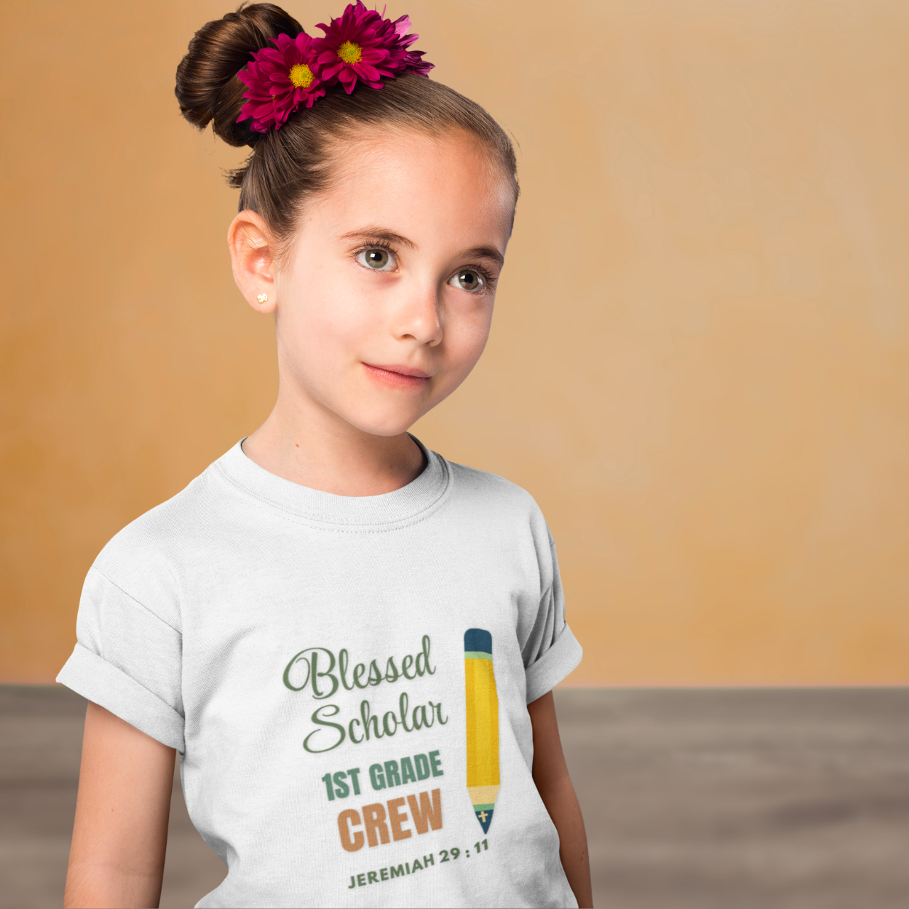 Blessed Scholar 1st Grade Crew Youth T-Shirt – Bible Verse Jeremiah 29:11 Christian Back-to-School Tee, Pencil Design