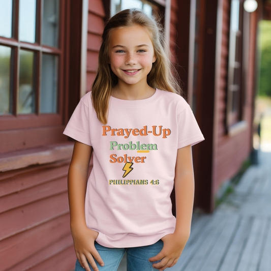 Prayed-Up Problem Solver Youth T-Shirt – Philippians 4:6 Christian Back-to-School Bubble Retro Design Tee