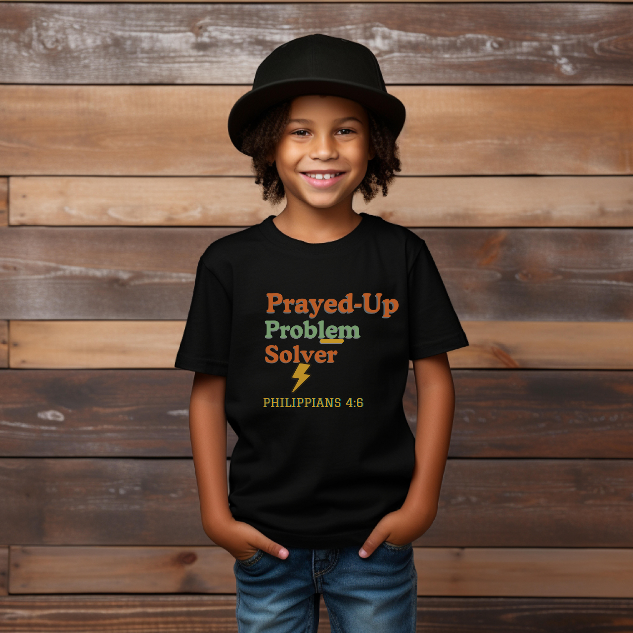 Prayed-Up Problem Solver Youth T-Shirt – Philippians 4:6 Christian Back-to-School Bubble Retro Design Tee