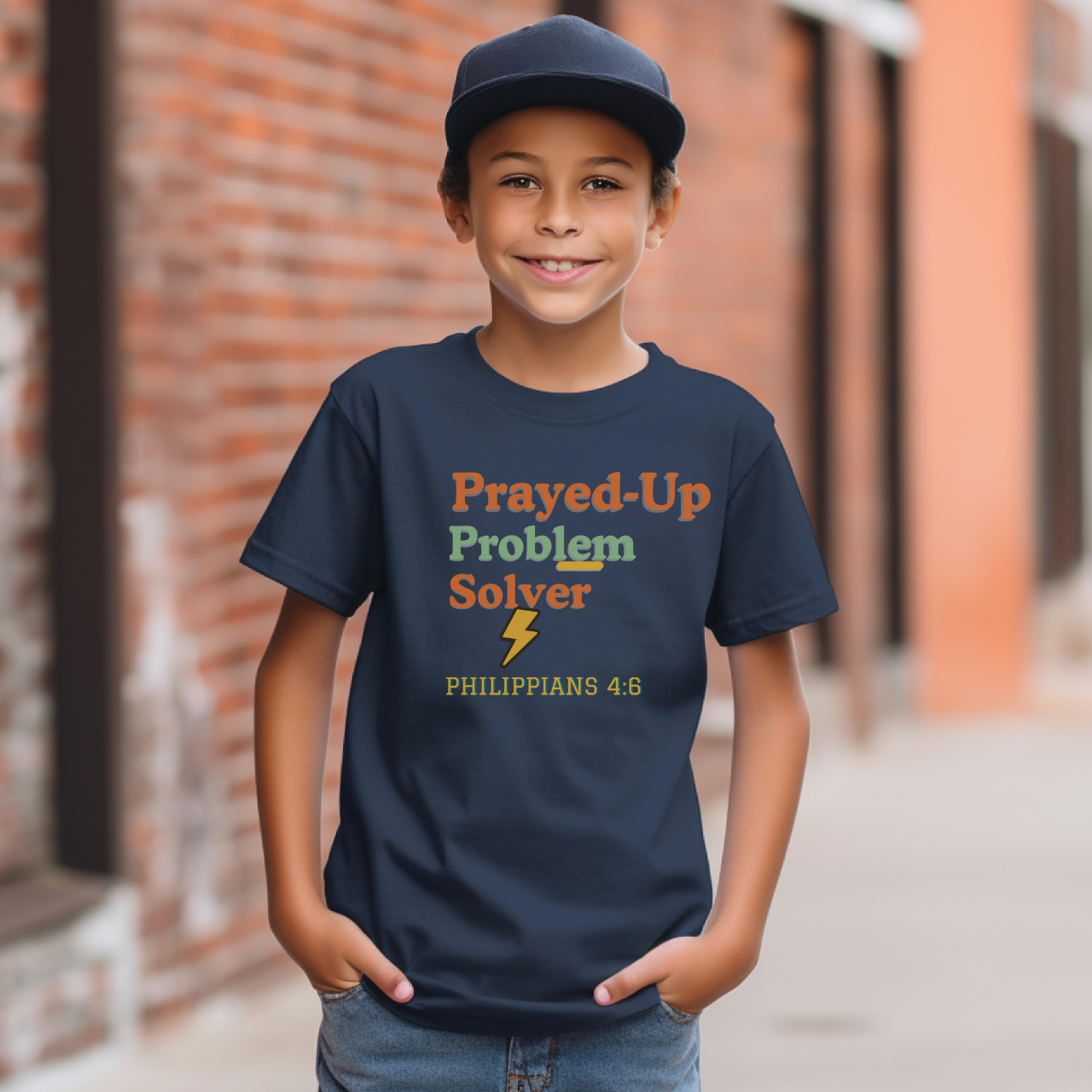 Prayed-Up Problem Solver Youth T-Shirt – Philippians 4:6 Christian Back-to-School Bubble Retro Design Tee