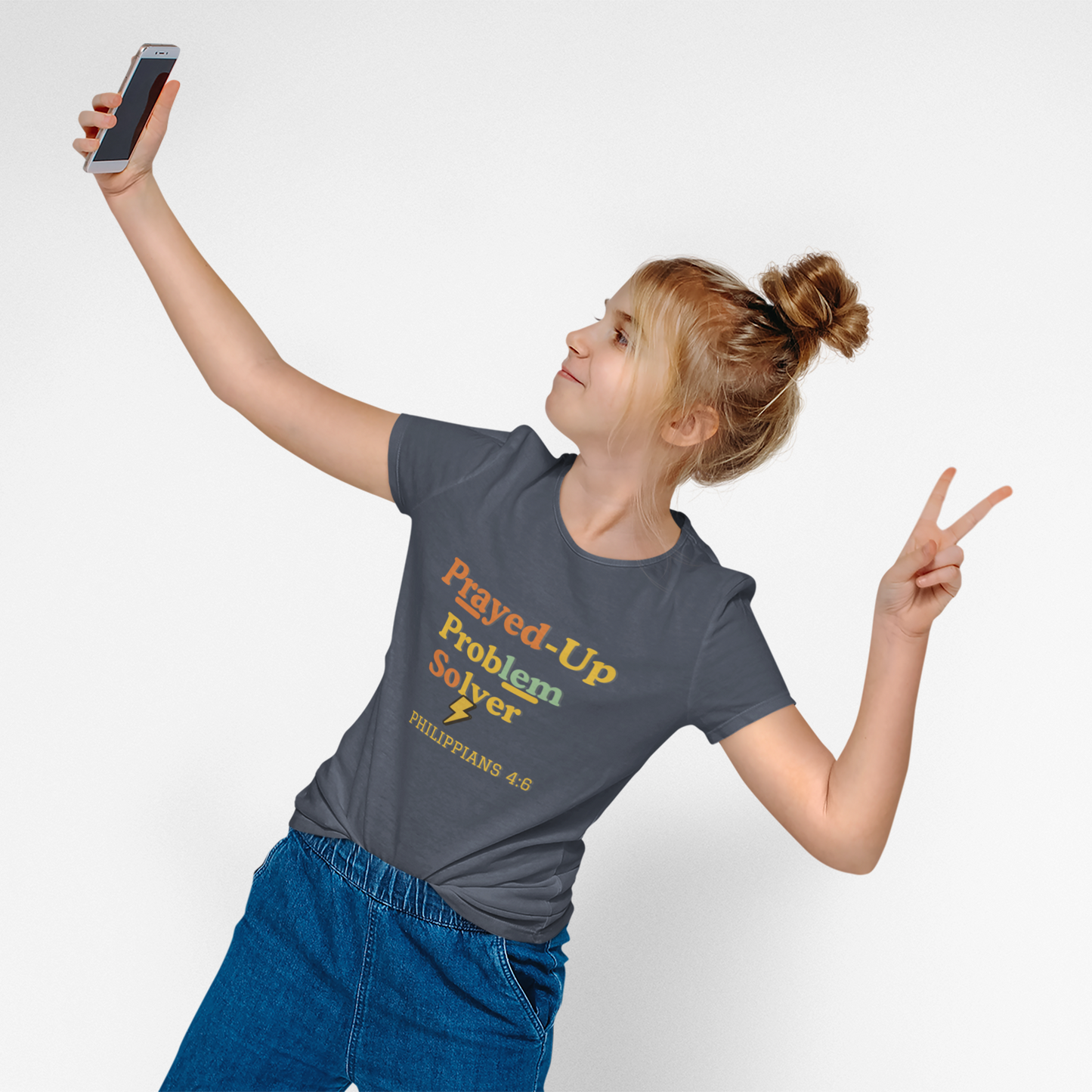 Prayed-Up Problem Solver Youth T-Shirt – Philippians 4:6 Christian Back-to-School Bubble Retro Design Tee