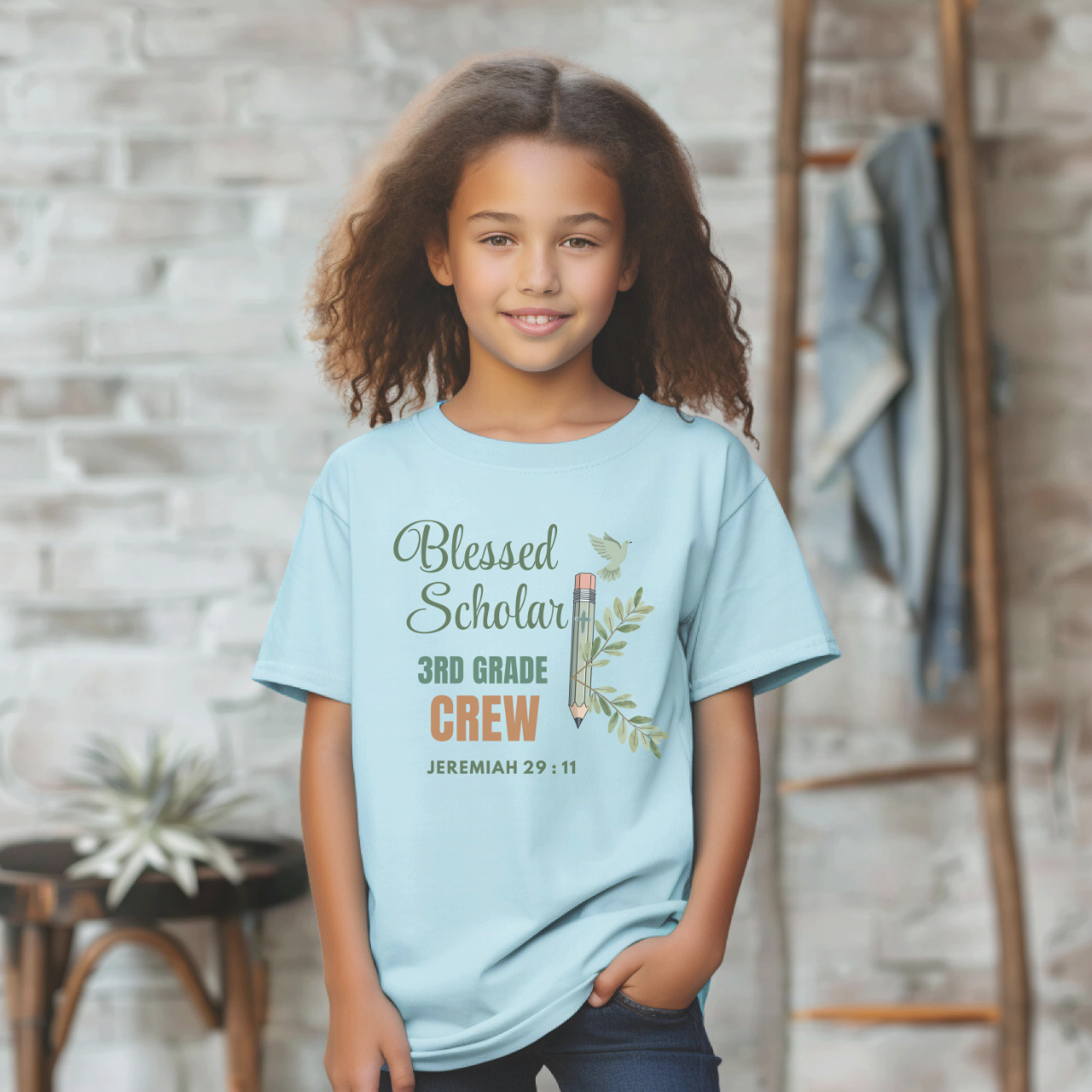 Blessed Scholar 3rd Grade Crew Youth T-Shirt – Jeremiah 29:11 Christian Back-to-School Tee