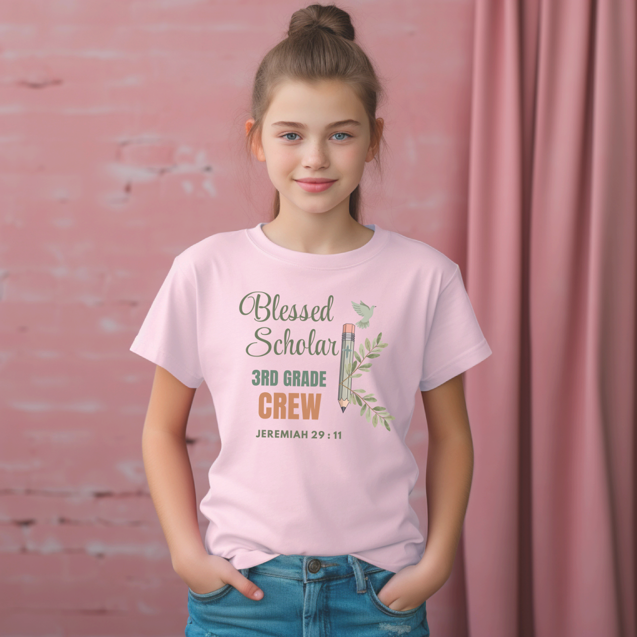 Blessed Scholar 3rd Grade Crew Youth T-Shirt – Jeremiah 29:11 Christian Back-to-School Tee