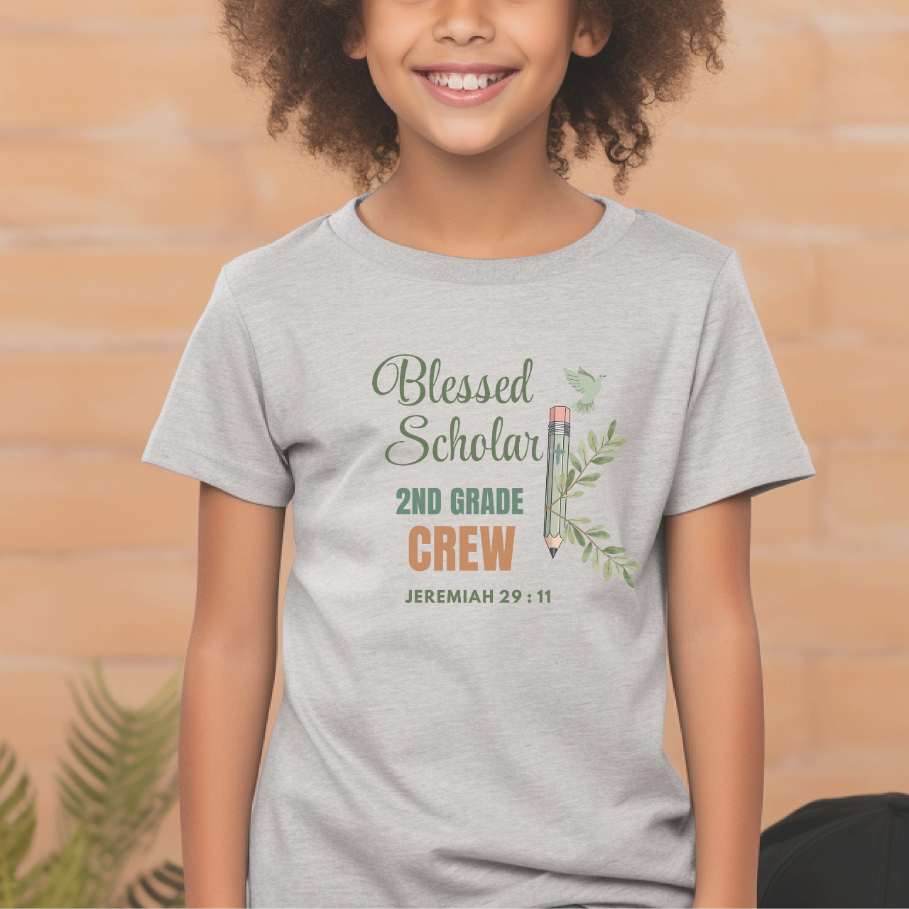 Blessed Scholar 2nd Grade Crew Youth T-Shirt – Jeremiah 29:11 Christian Back-to-School Tee