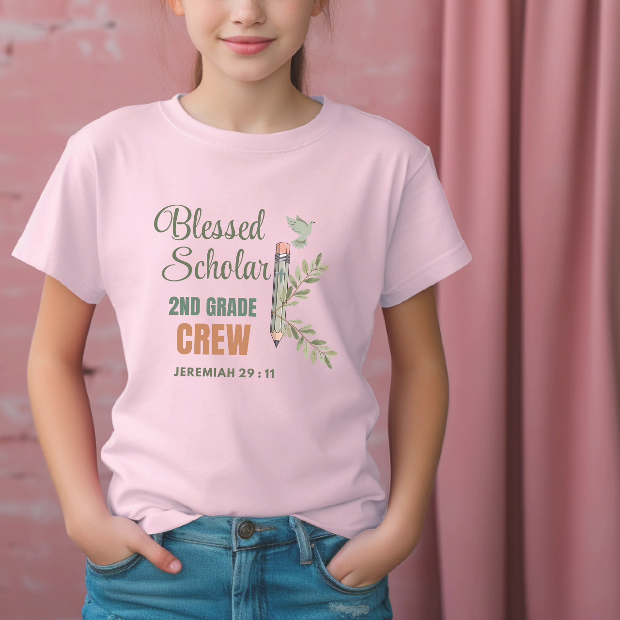 Blessed Scholar 2nd Grade Crew Youth T-Shirt – Jeremiah 29:11 Christian Back-to-School Tee