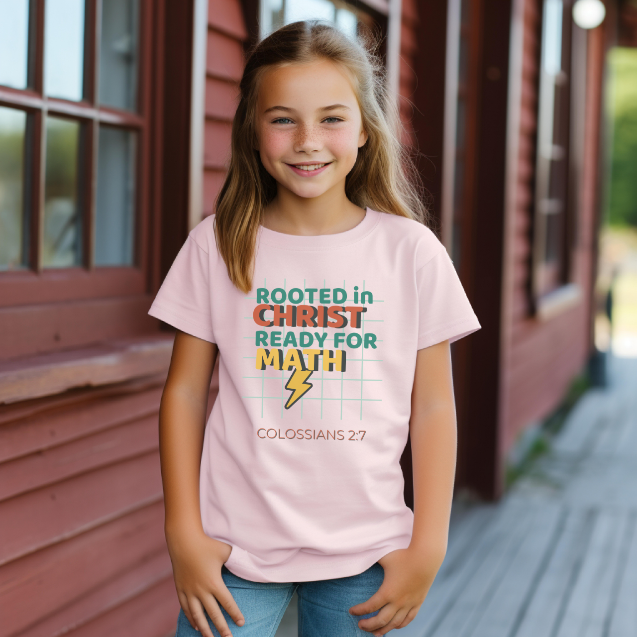 Rooted in Christ Ready for Math Youth T-Shirt – Colossians 2:7 Bible Verse Christian Back-to-School Tee