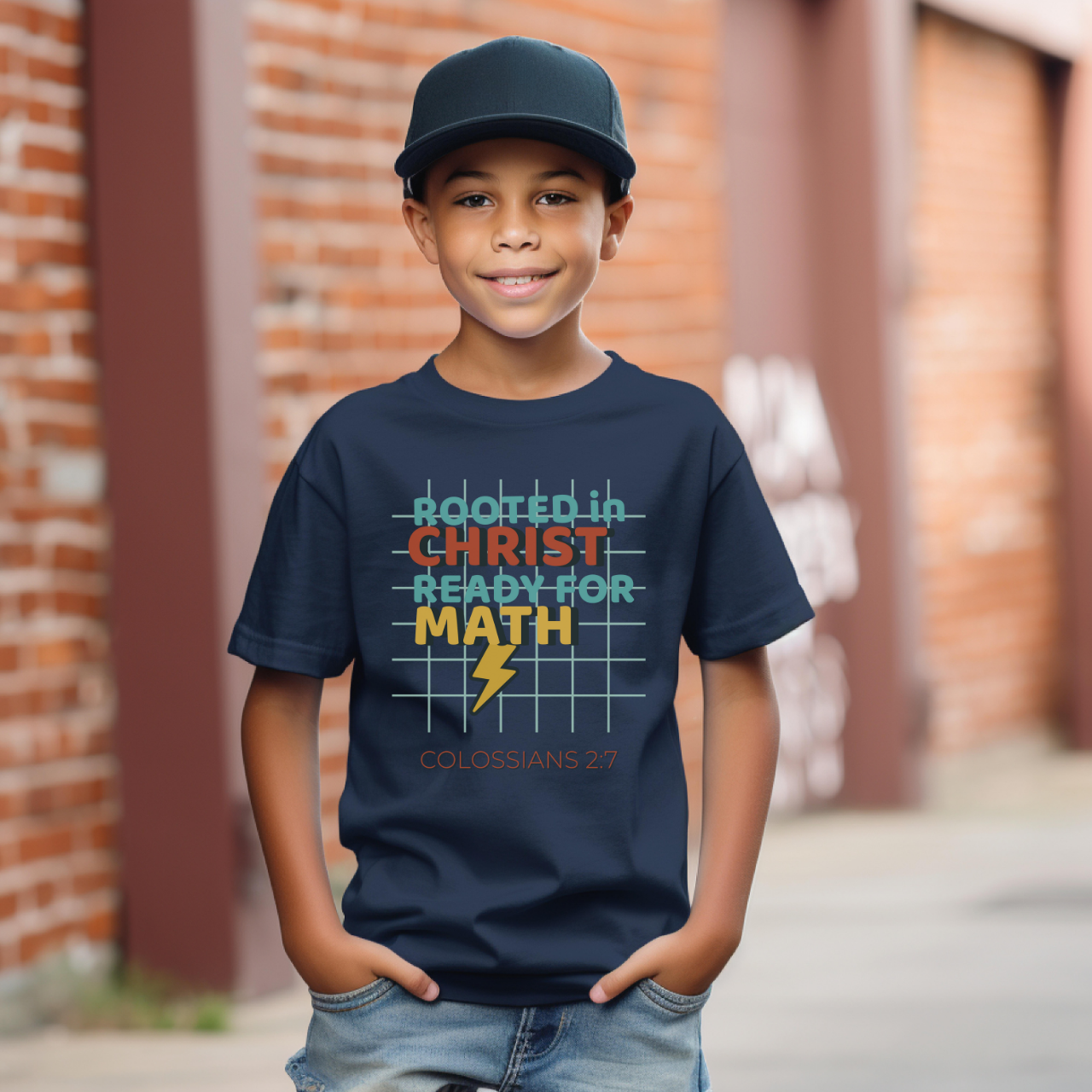 Rooted in Christ Ready for Math Youth T-Shirt– Colossians 2:7 Bible Verse Christian Back-to-School Tee