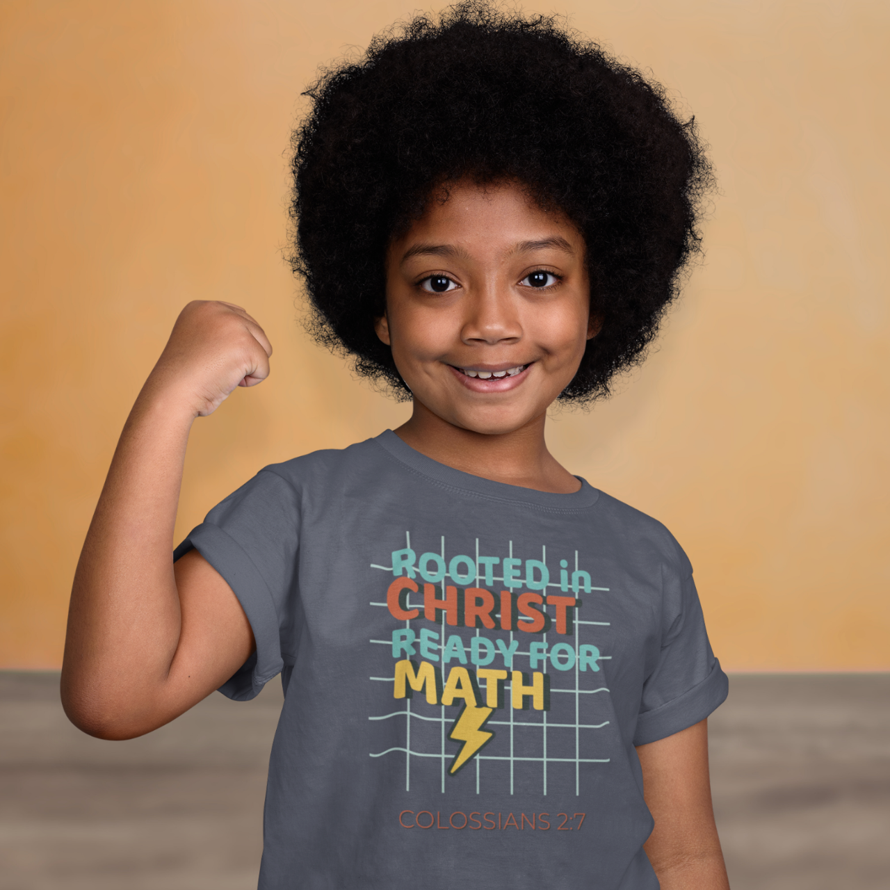 Rooted in Christ Ready for Math Youth T-Shirt– Colossians 2:7 Bible Verse Christian Back-to-School Tee
