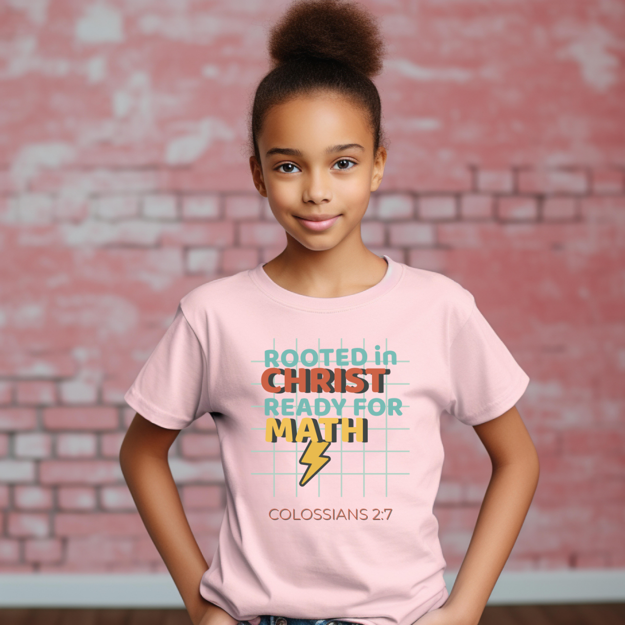 Rooted in Christ Ready for Math Youth T-Shirt– Colossians 2:7 Bible Verse Christian Back-to-School Tee