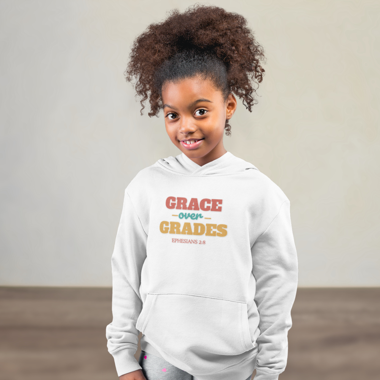 Grace Over Grades Youth Hooded Sweatshirt – Bible Verse Ephesians 2:8 Christian Back-to-School Retro Design