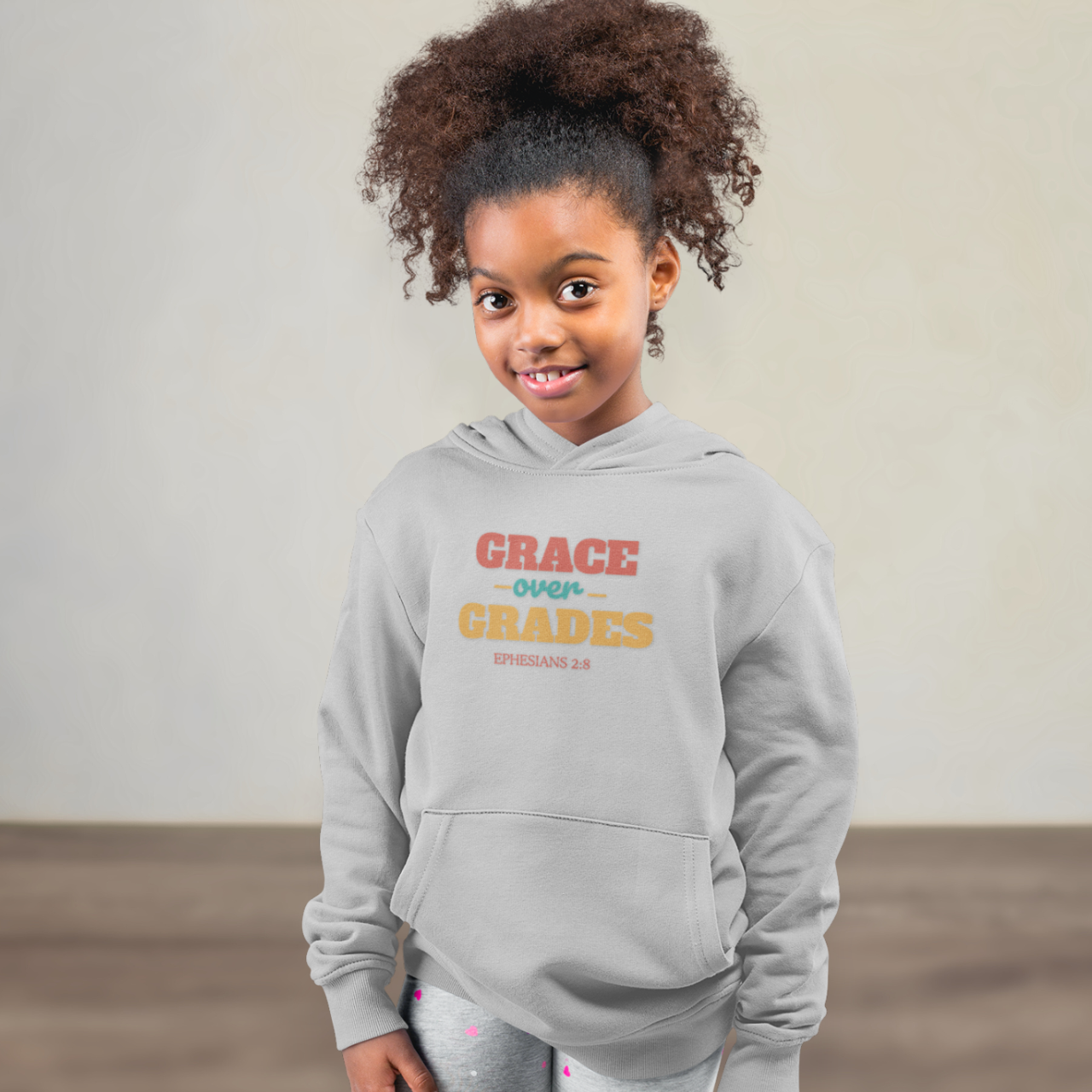 Grace Over Grades Youth Hooded Sweatshirt – Bible Verse Ephesians 2:8 Christian Back-to-School Retro Design