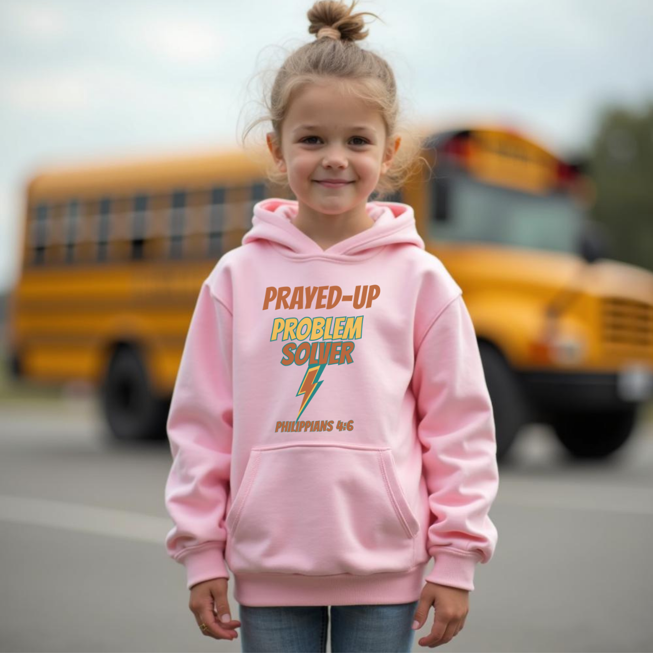 Prayed-Up Problem Solver Youth Hooded Sweatshirt – Lightning Bolt Retro Design – Bible Verse Philippians 4:6 Christian Back-to-School Hoodie