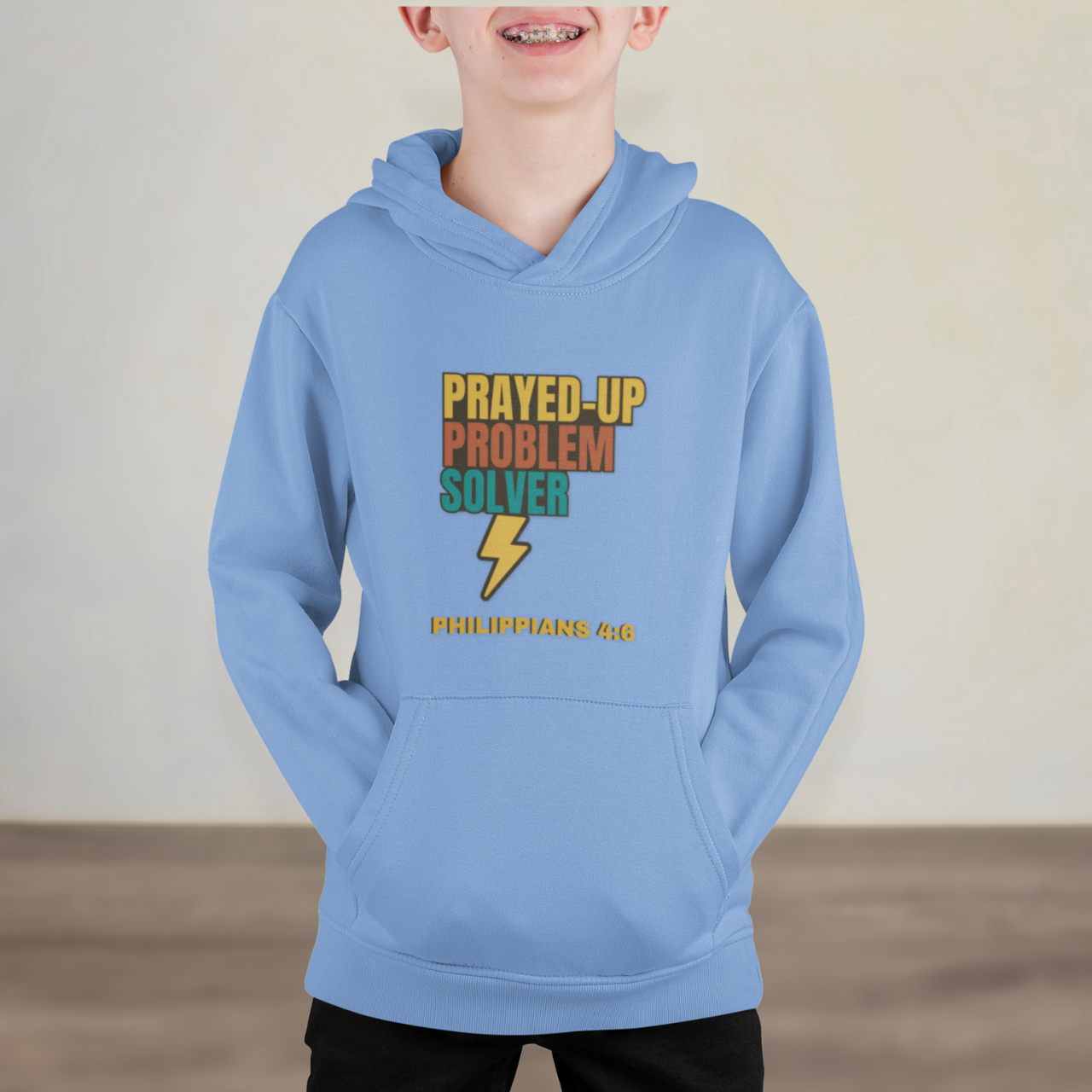 Prayed-Up Problem Solver Youth Hooded Sweatshirt – Block Retro Design – Bible Verse Philippians 4:6 Christian Back-to-School Hoodie