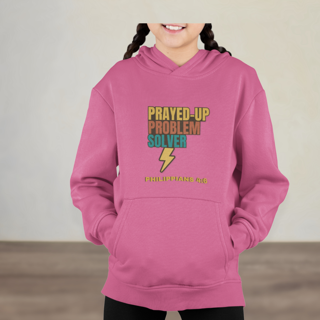Prayed-Up Problem Solver Youth Hooded Sweatshirt – Block Retro Design – Bible Verse Philippians 4:6 Christian Back-to-School Hoodie