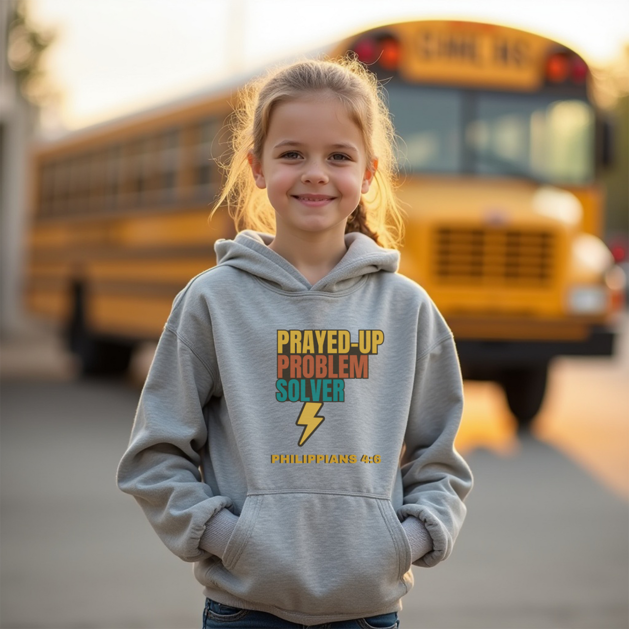 Prayed-Up Problem Solver Youth Hooded Sweatshirt – Block Retro Design – Bible Verse Philippians 4:6 Christian Back-to-School Hoodie