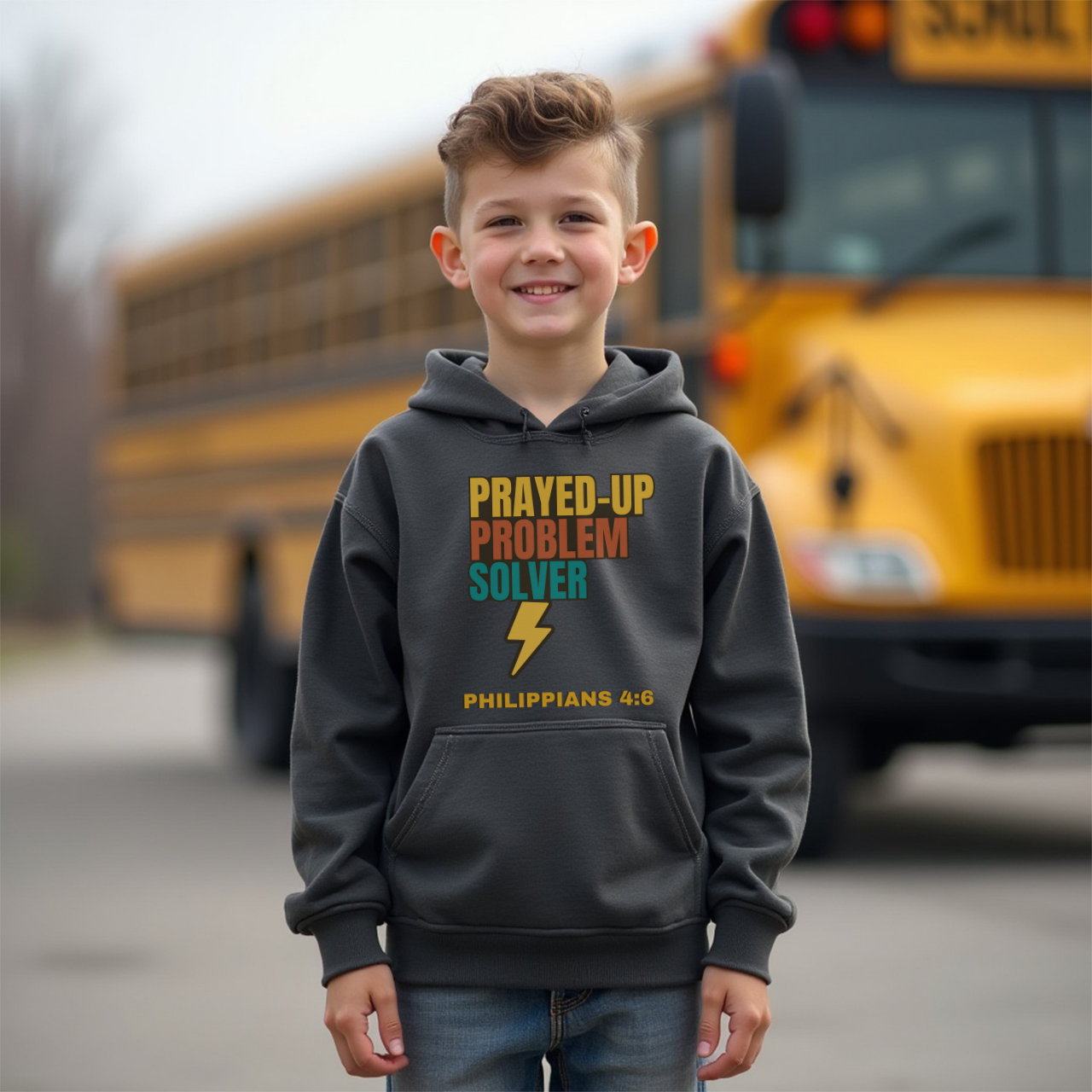 Prayed-Up Problem Solver Youth Hooded Sweatshirt – Block Retro Design – Bible Verse Philippians 4:6 Christian Back-to-School Hoodie