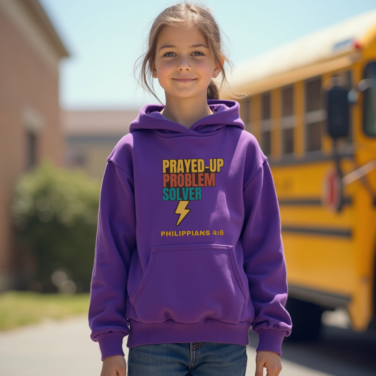 Prayed-Up Problem Solver Youth Hooded Sweatshirt – Block Retro Design – Bible Verse Philippians 4:6 Christian Back-to-School Hoodie
