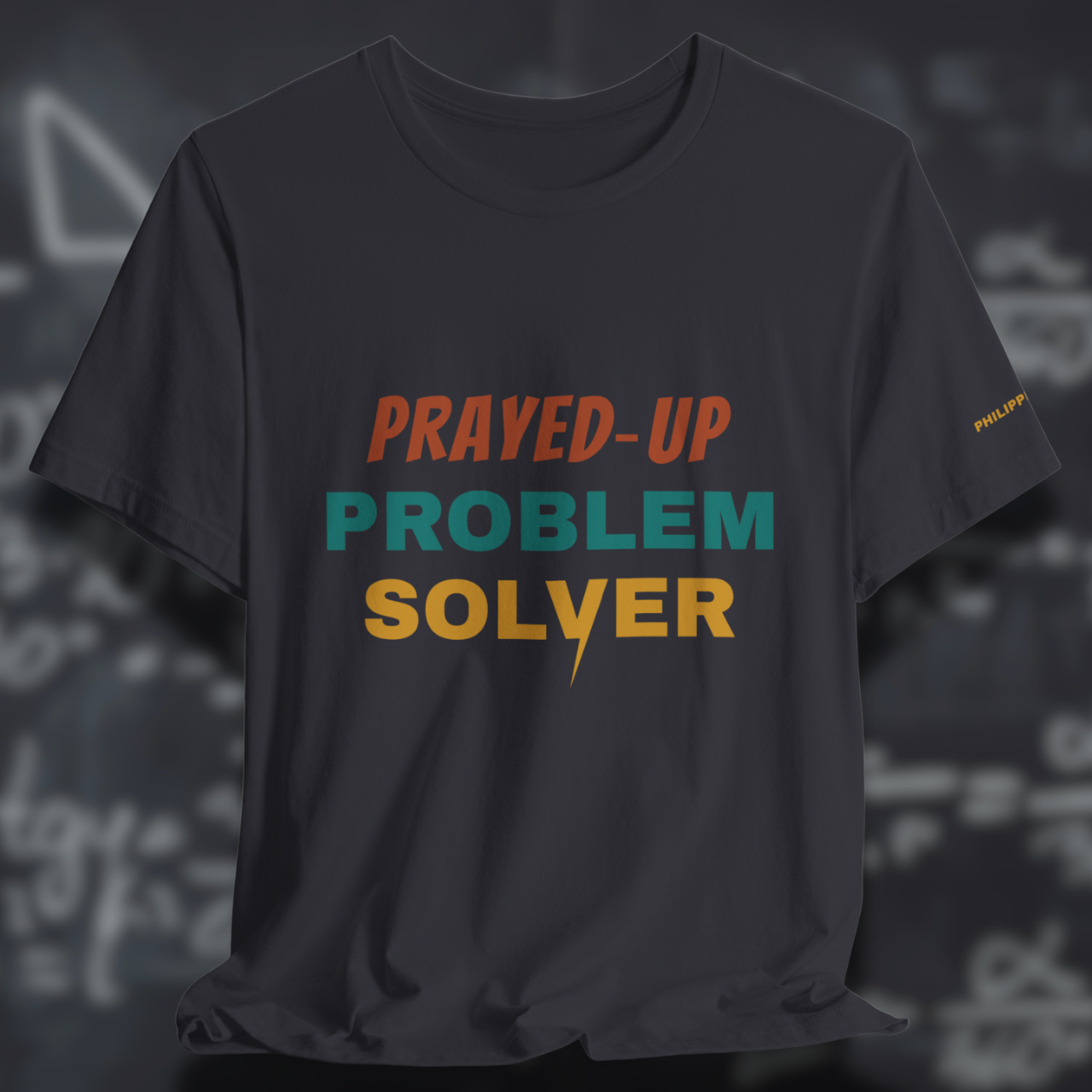 Prayed-Up Problem Solver (Philippians 4:6 Bible Verse on Sleeve) Christian Tee — Varsity Lightning | Bella+Canvas 3001