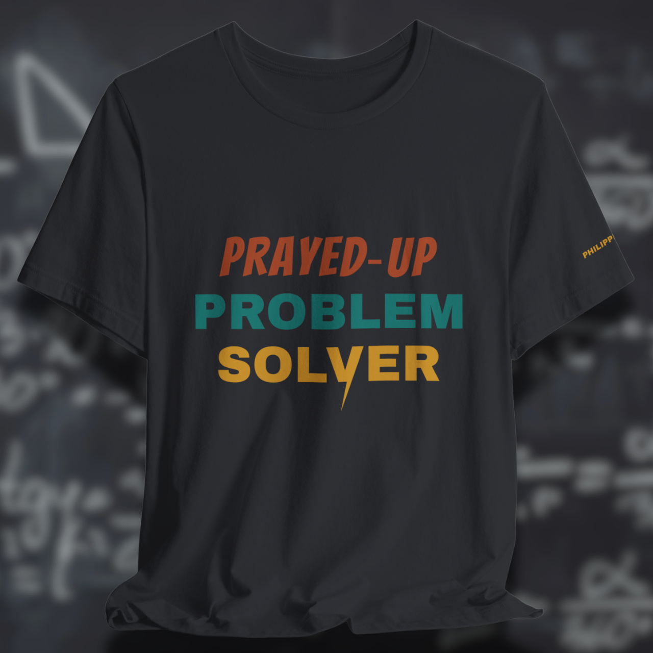 Prayed-Up Problem Solver (Philippians 4:6 Bible Verse on Sleeve) Christian Tee — Varsity Lightning | Bella+Canvas 3001