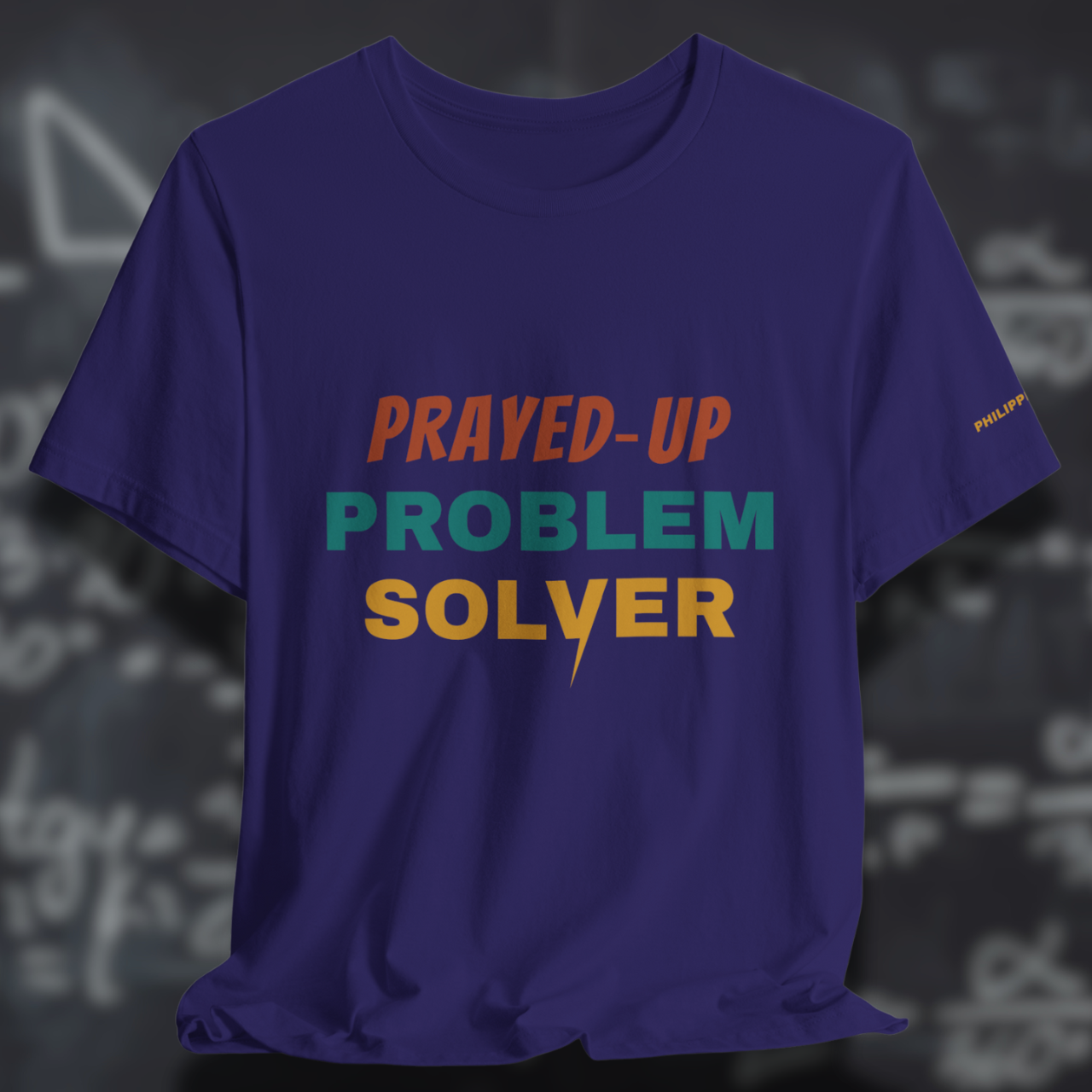 Prayed-Up Problem Solver (Philippians 4:6 Bible Verse on Sleeve) Christian Tee — Varsity Lightning | Bella+Canvas 3001