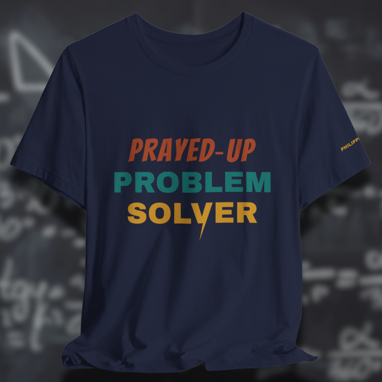 Prayed-Up Problem Solver (Philippians 4:6 Bible Verse on Sleeve) Christian Tee — Varsity Lightning | Bella+Canvas 3001