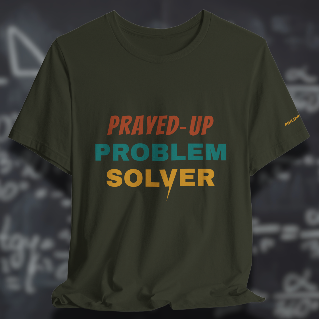 Prayed-Up Problem Solver (Philippians 4:6 Bible Verse on Sleeve) Christian Tee — Varsity Lightning | Bella+Canvas 3001