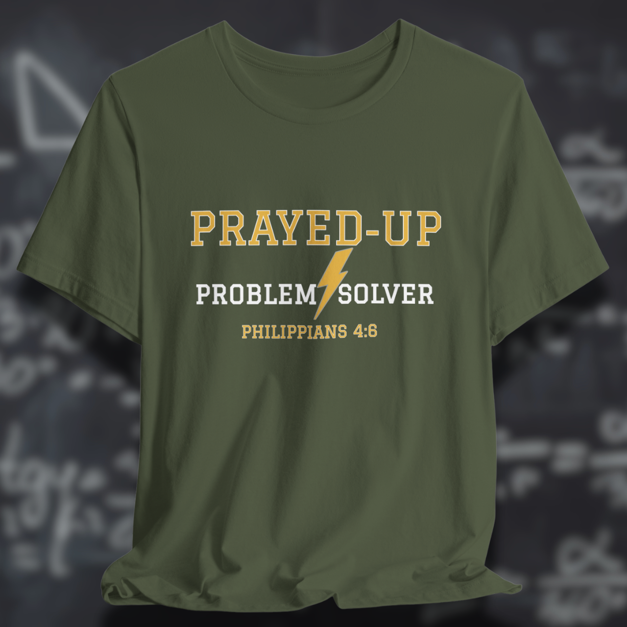 Prayed-Up Problem Solver Philippians 4:6 Bible Verse Christian Tee  — Back-to-School Lightning Bolt