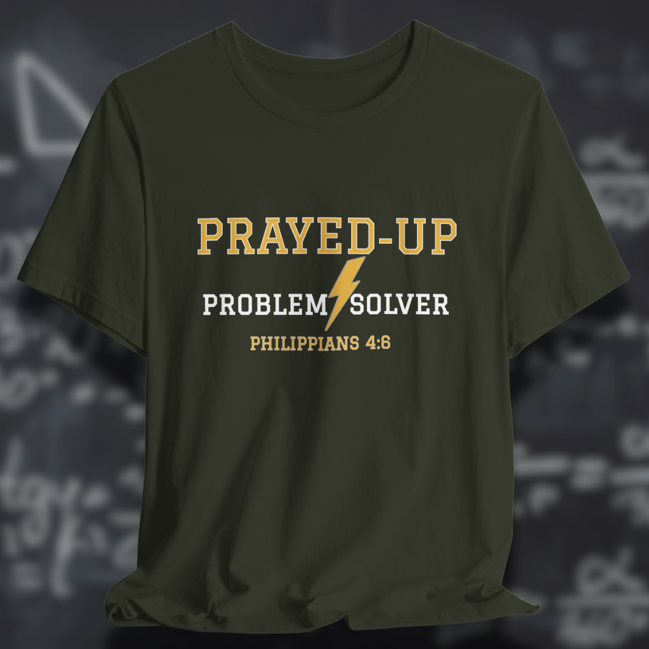 Prayed-Up Problem Solver Philippians 4:6 Bible Verse Christian Tee  — Back-to-School Lightning Bolt