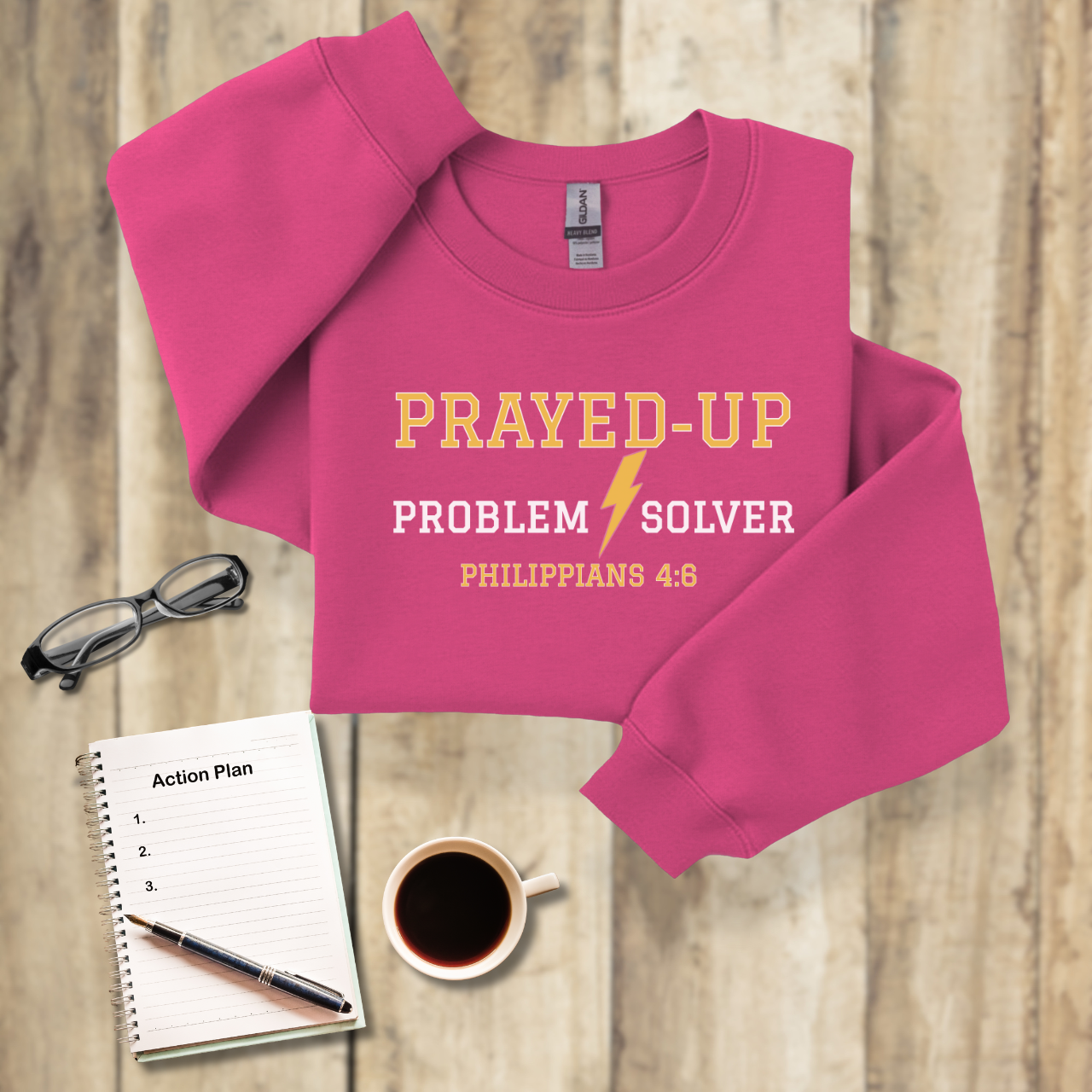 Prayed-Up Problem Solver Retro Varsity w/Bible Verse Philippians 4:6 • Sweatshirt —  Christian Teacher • Gildan 18000 • Back to School
