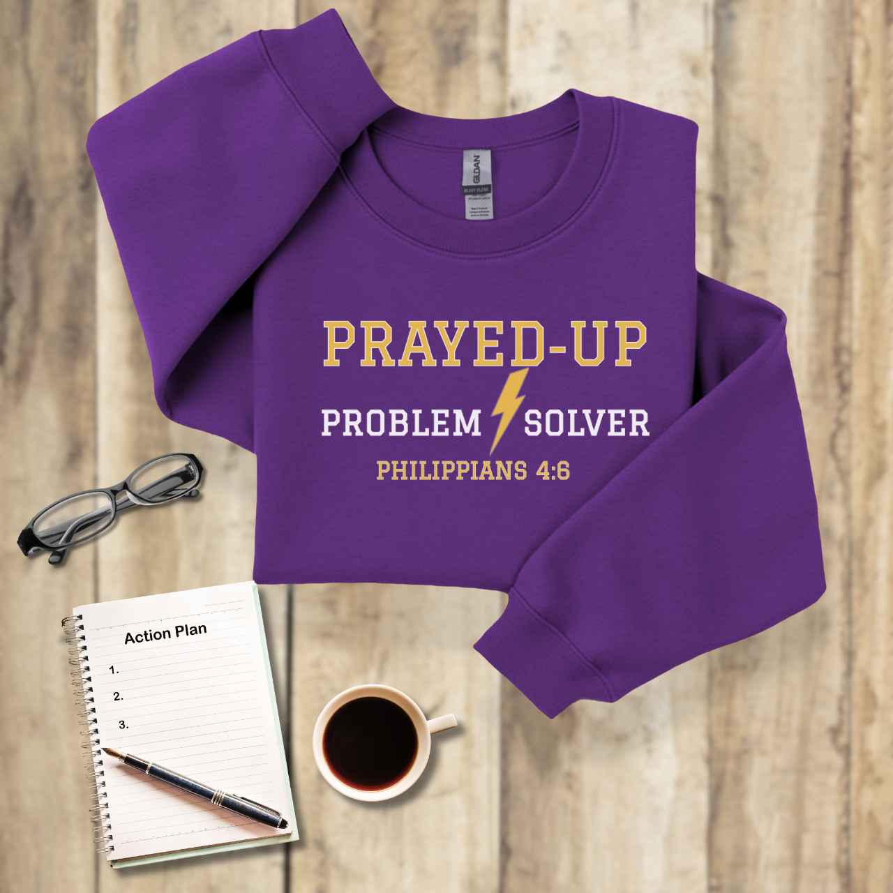 Prayed-Up Problem Solver Retro Varsity w/Bible Verse Philippians 4:6 • Sweatshirt —  Christian Teacher • Gildan 18000 • Back to School
