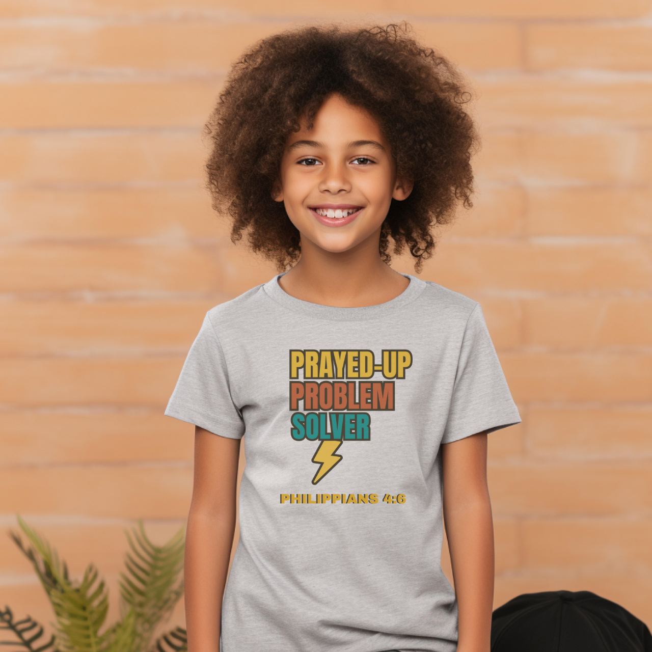 Prayed-Up Problem Solver Youth T-Shirt – Bible Verse Philippians 4:6 Christian Block Retro Design Back-to-School Tee
