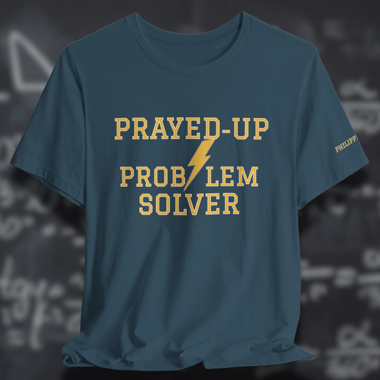 Prayed-Up Problem Solver (Philippians 4:6 on Left Sleeve) (Stacked) Varsity Christian Tee  — Back-to-School