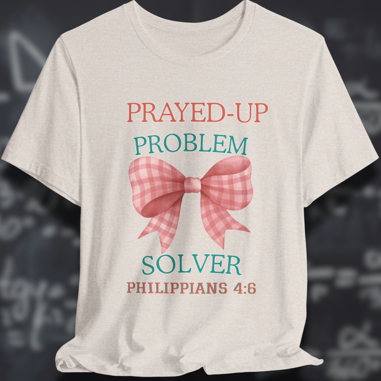 Prayed-Up Problem Solver Coquette Bow (with Philippians 4:6 Bible Verse) Christian Tee — Back-to-School Gingham
