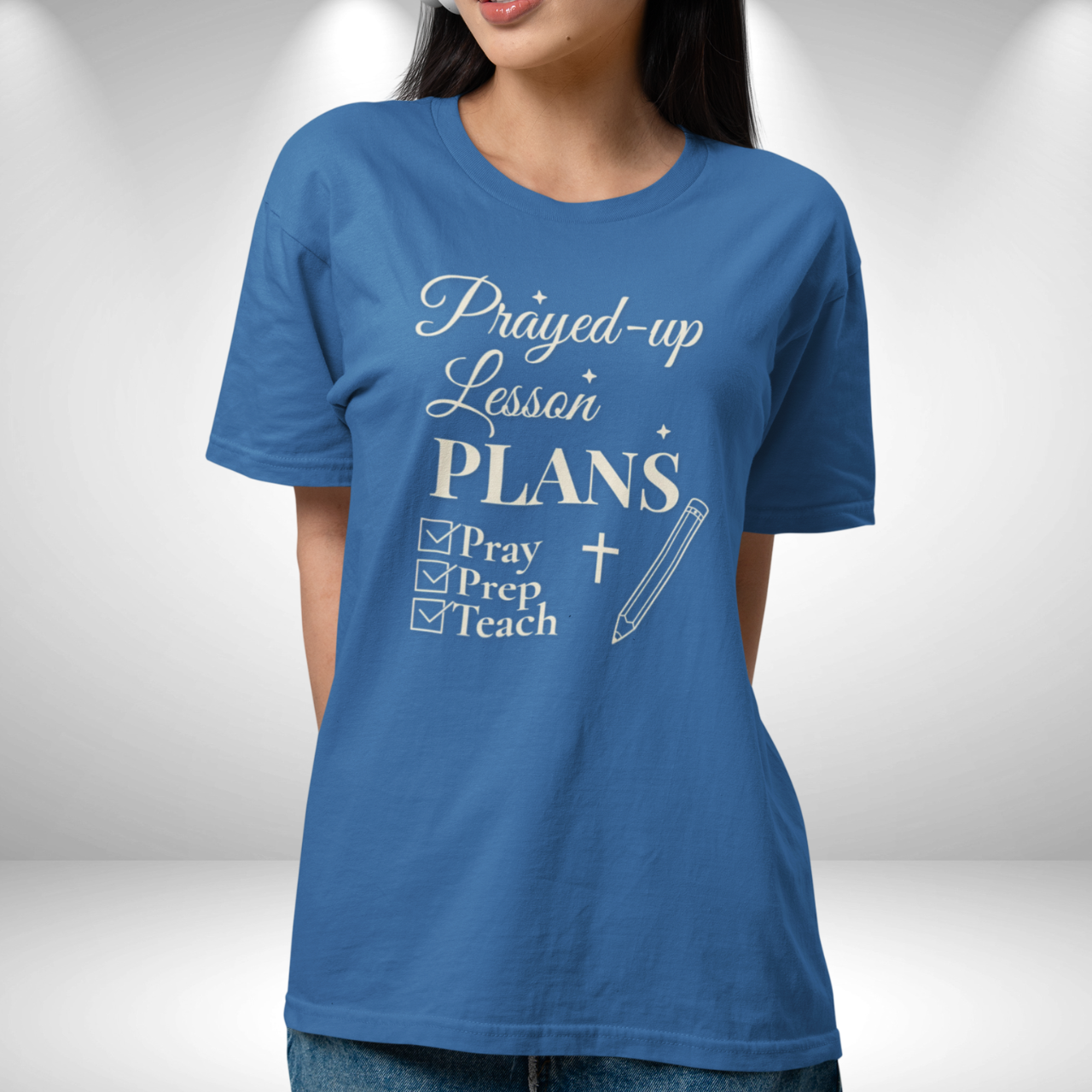 Prayed-Up Lesson Plans (Checklist) Christian Tee | Back-to-School Teacher Edition | with Proverbs 16:3 on Left Sleeve