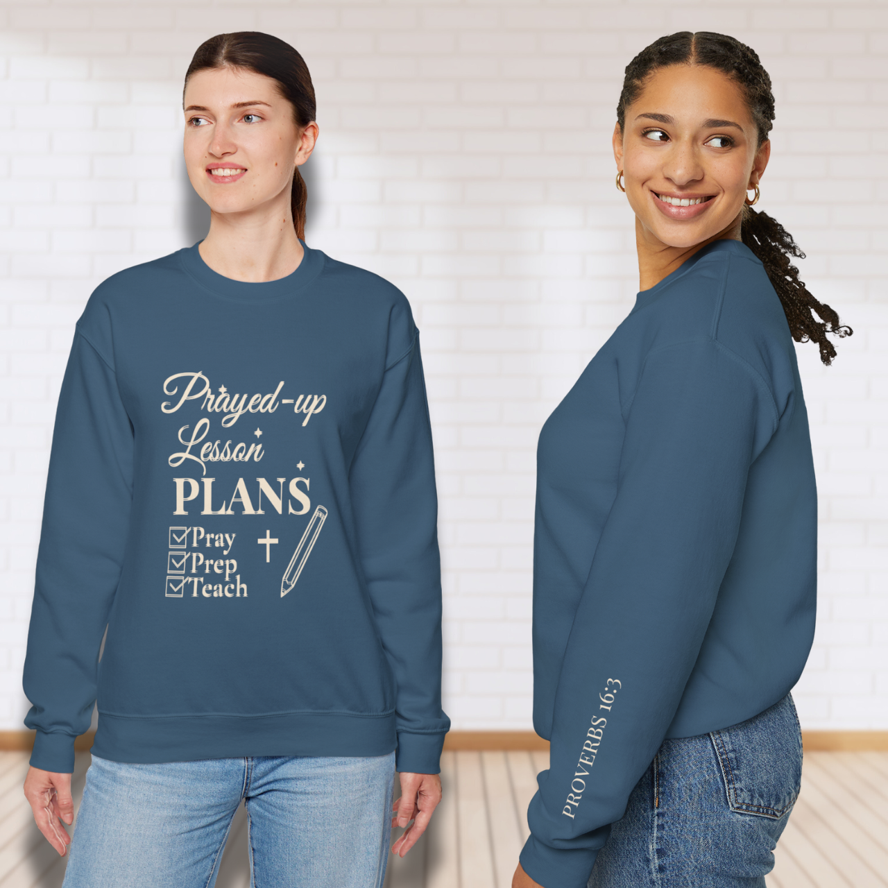 Prayed-Up Lesson Plans w/Bible Sleeve Verse (Proverbs 16:3) Christian Teacher Sweatshirt • Gildan 18000 Unisex Fleece • Back to School