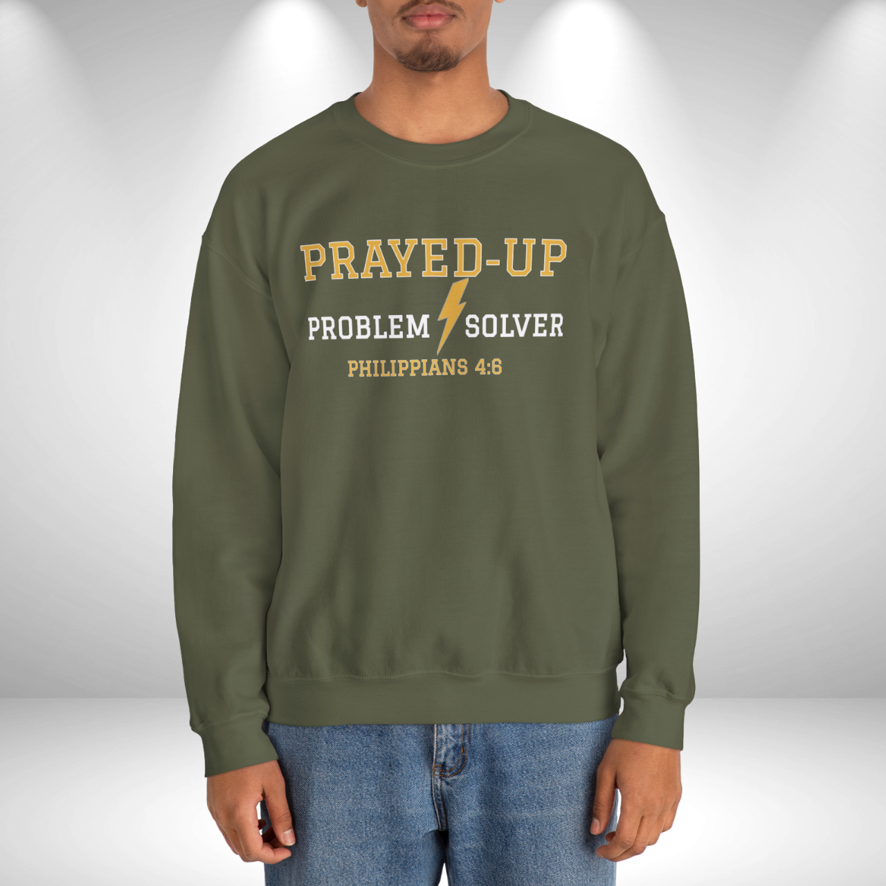 Prayed-Up Problem Solver Retro Varsity w/Bible Verse Philippians 4:6 • Sweatshirt Unisex —  Christian Teacher • Gildan 18000 • Back to School
