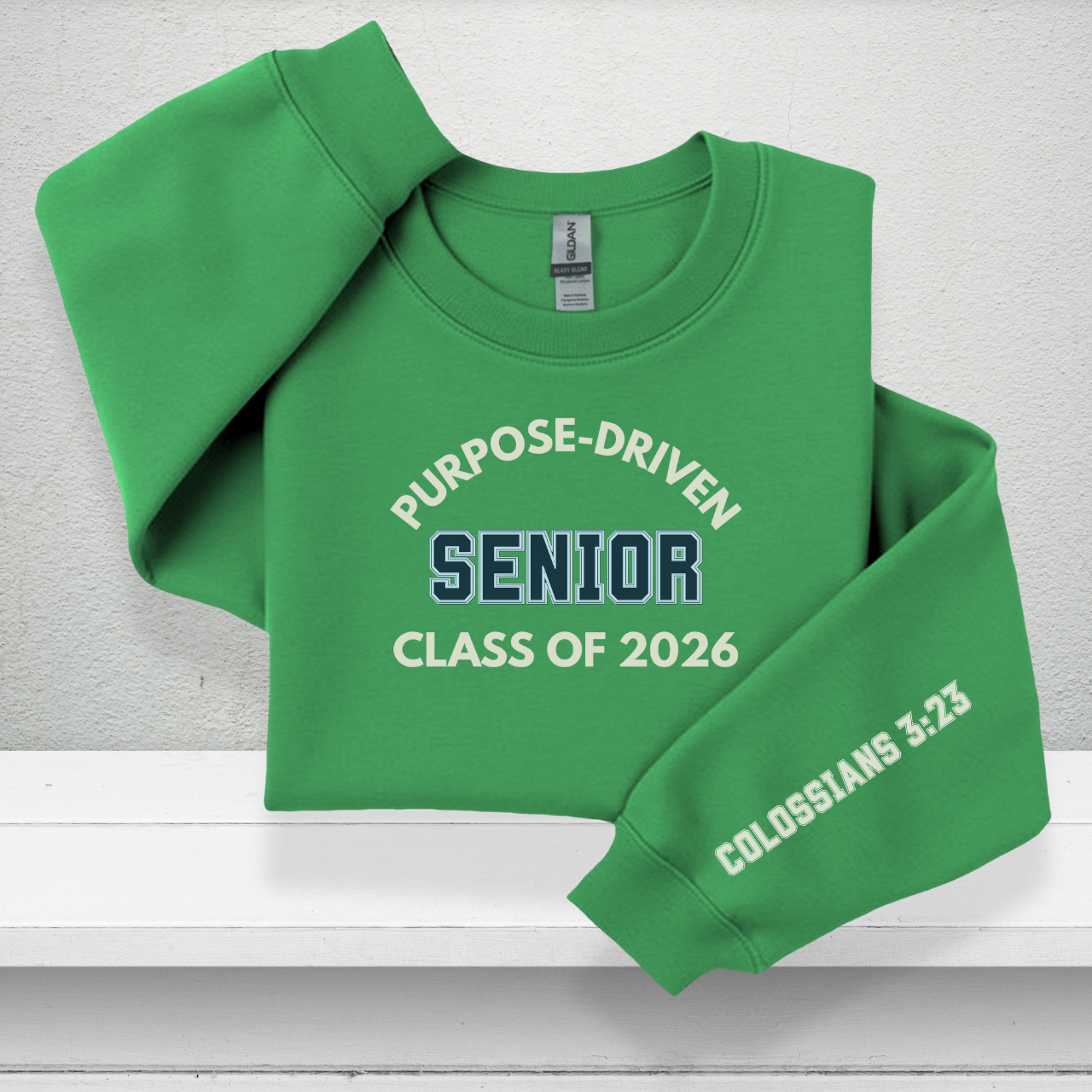 Purpose-Driven Senior Class of 2026 W/Sleeve Bible Verse (Colossians 3:23) Youth Crewneck Sweatshirt Unisex – Christian Varsity Style Senior Sweatshirt