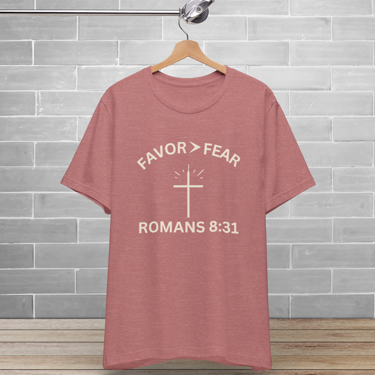 Favor > Fear (Romans 8:31 Bible Verse)  Christian-Tee Back to School — Minimal Cross | Bella+Canvas 3001