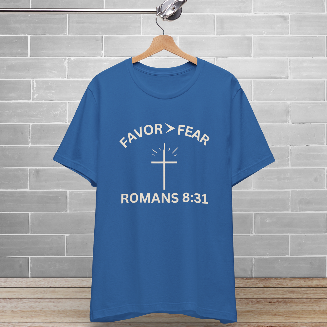 Favor > Fear (Romans 8:31 Bible Verse)  Christian-Tee Back to School — Minimal Cross | Bella+Canvas 3001