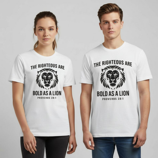 The Righteous Are Bold As A Lion Christian T-Shirt • Proverbs 28:1 Bible Verse Tee • Faith & Courage Comfort Colors 1717
