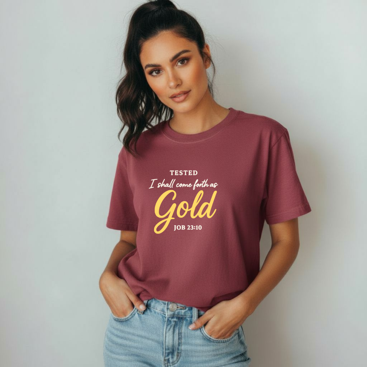 Tested I Shall Come Forth as Gold Christian T-Shirt • Job 23:10 Bible Verse Tee • Faith Through Trials Comfort Colors 1717
