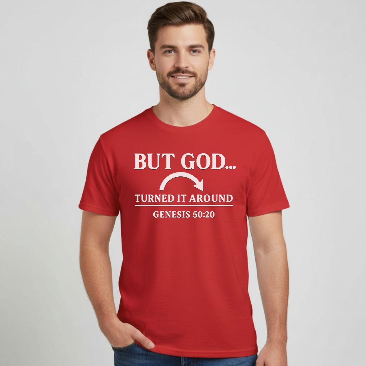 But God Turned It Around Christian T-Shirt • Genesis 50:20 Bible Verse Tee • Gospel Faith Shirt | Gildan 64000 Softstyle