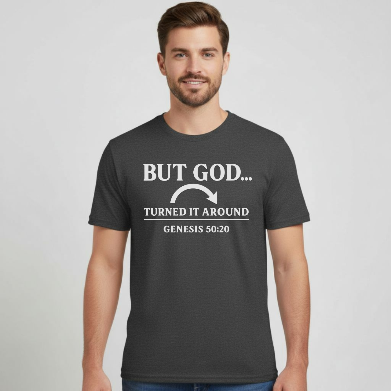 But God Turned It Around Christian T-Shirt • Genesis 50:20 Bible Verse Tee • Gospel Faith Shirt | Gildan 64000 Softstyle