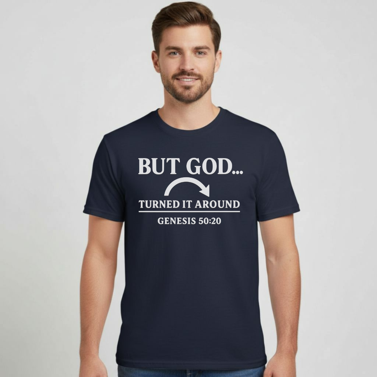 But God Turned It Around Christian T-Shirt • Genesis 50:20 Bible Verse Tee • Gospel Faith Shirt | Gildan 64000 Softstyle