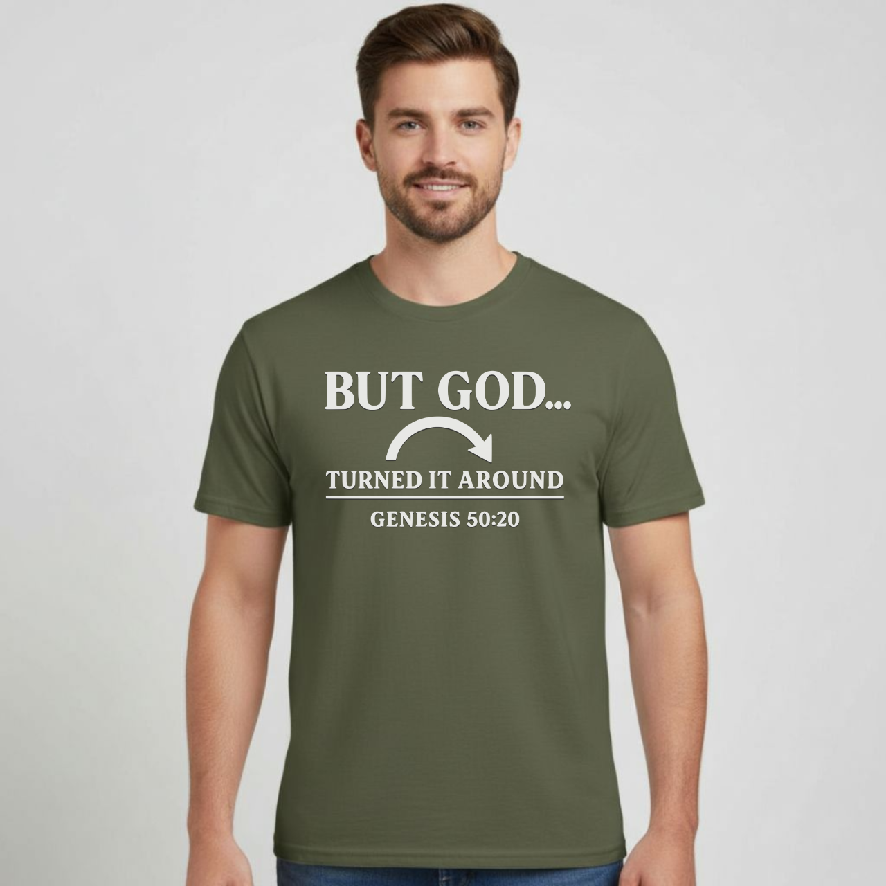 But God Turned It Around Christian T-Shirt • Genesis 50:20 Bible Verse Tee • Gospel Faith Shirt | Gildan 64000 Softstyle