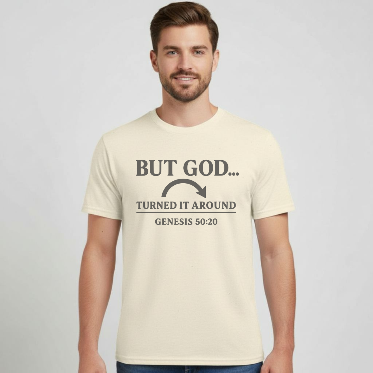 But God Turned It Around Christian T-Shirt • Genesis 50:20 Bible Verse Tee • Gospel Faith Shirt | Gildan 64000 Softstyle